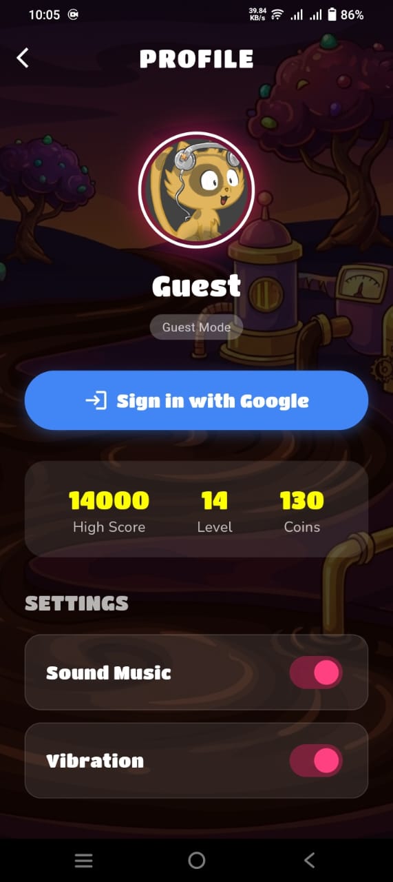 Sweet Blast profile screen